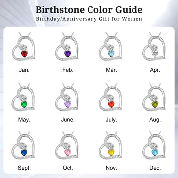 Silvery, left skewed heart-shaped birthstone necklace, first letter zircon pendant necklace, ladies' jewelry, gift for girls;