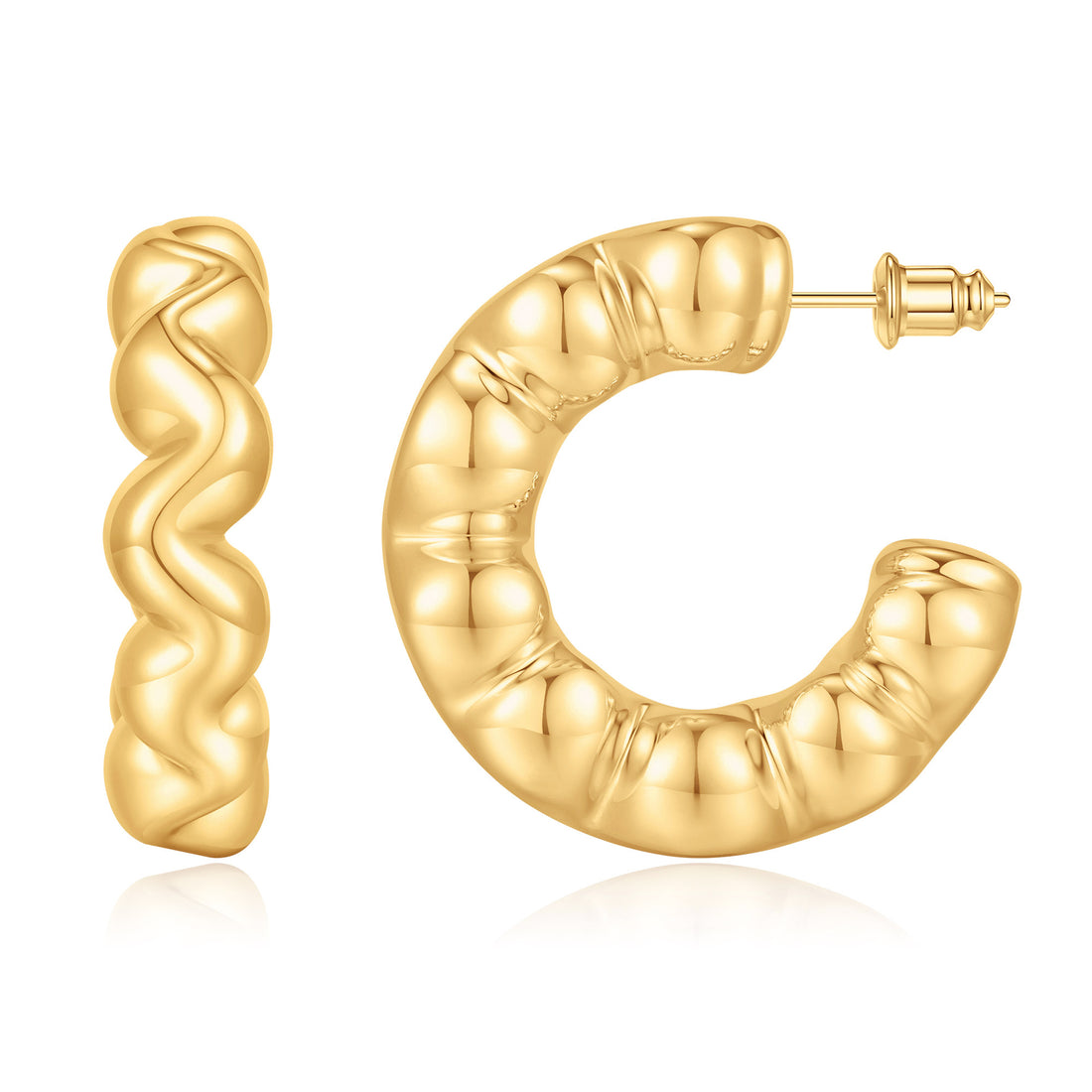 Golden, twisted C-shaped letter earrings