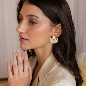 Golden, ginkgo leaf-shaped earrings
