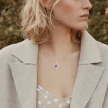 Silvery, droplet shaped heart-shaped birthstone necklace, S925 silver plated birthstone chain, suitable for teenage girls, birthday jewelry gift;